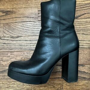 Zara Black Leather Platform Ankle Boots